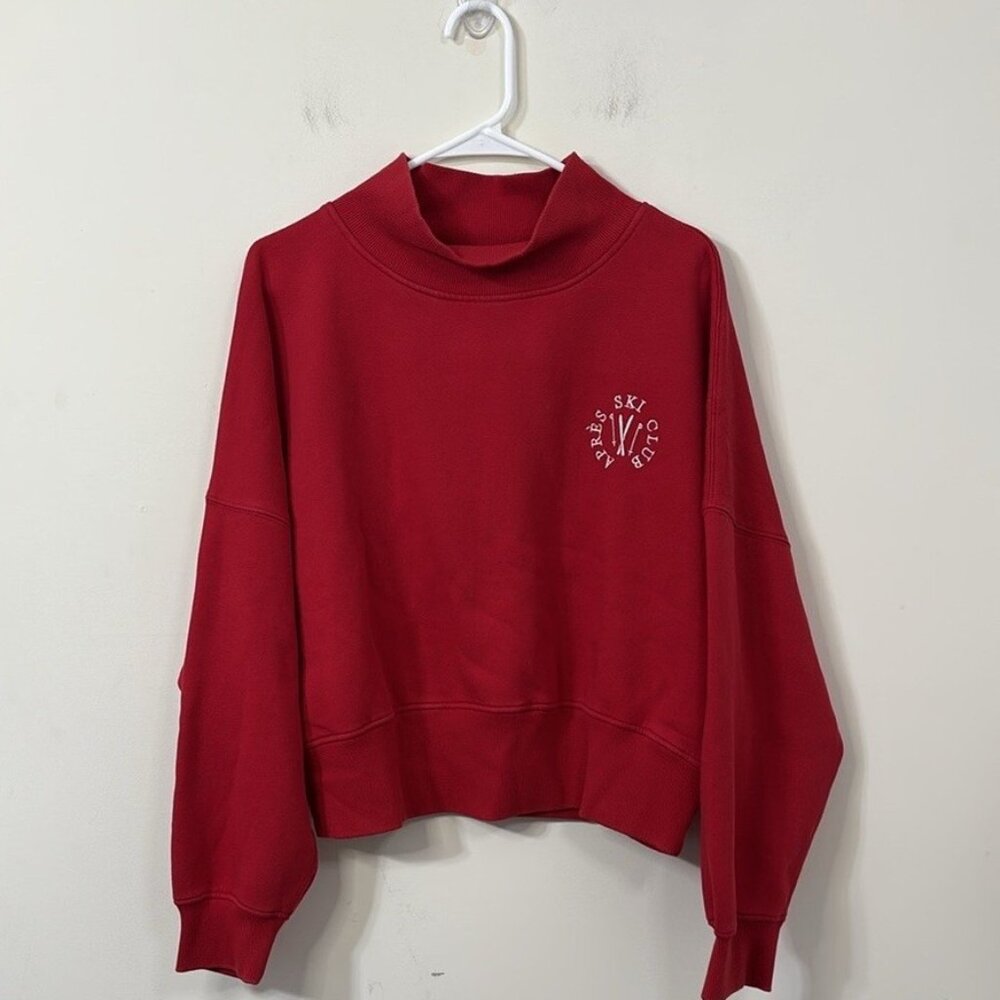 Wild Fable Mock Turtleneck Crop Sweatshirt Embroidered Apres Ski Club Women's L